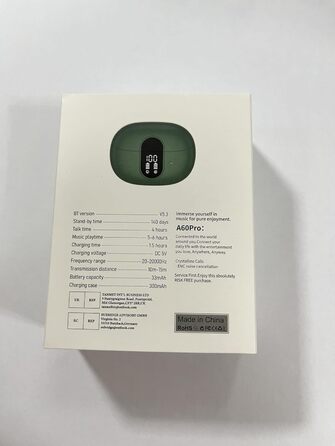 Бездротові навушники-вкладиші AOVOCE Bluetooth 5.3, шумозаглушення, 42 години, IP7, зелений