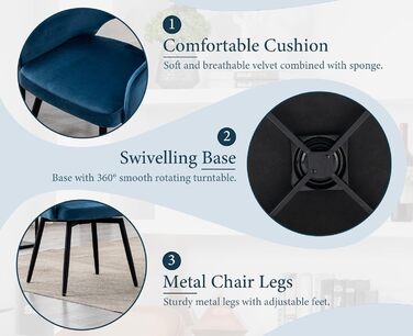 Елегантні крісла для обідньої зони 2 шт. з велюру, поворотні, 360°, з підлокітниками, блакитні (53x58x78 см)