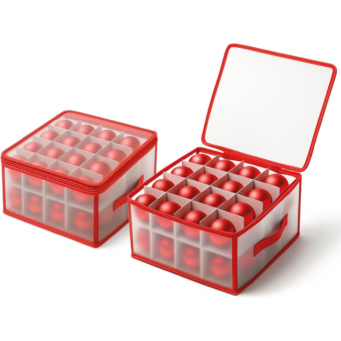Коробка для зберігання 32 ялинкових прикрас Com-Four® - Сортувальник для ялинкових кулі та новорічного декору - Прозора/Червона