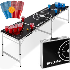 Стіл для пивного понгу Tectake, стіл для пивного понгу, в т.ч. 100 чашок (50 червоних і 50 синіх) і 6 м'ячів, регульований по висоті, стіл складний з ручками, ігри для вечірок для дорослих, гра з випивкою, пивний понг