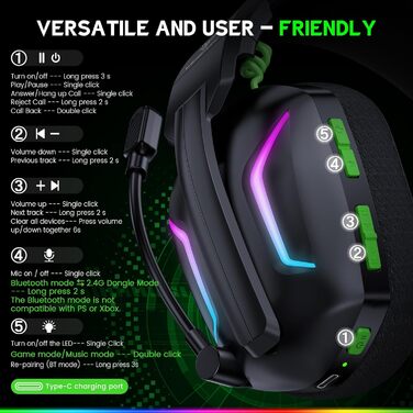 WG1 Бездротові навушники Bluetooth з мікрофоном для ігор, сумісні з PS5, PS4, PC, Switch, Mac, з LED-підсвічуванням, шумозаглушенням та 50 годин автономної роботи, сатиново-білі (сумісні з Xbox)