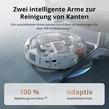 Робот-пилосос DJI ROMO S з функцією миття підлоги, 25 000 Па потужність всмоктування, розпізнавання перешкод рівня дрона, два робочі руки, 200 днів без обслуговування, автоматичне очищення та сушіння моп-насадки (DJI ROMO A (версія з баком для води))