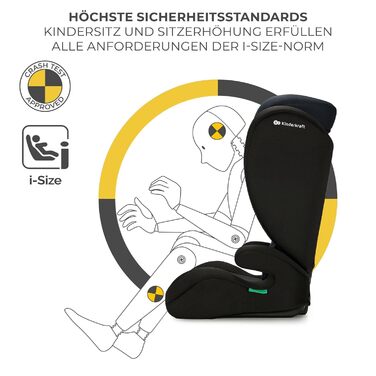 Дитяче автокрісло Kinderkraft I-SPARK I-Size, група 2/3, 100-150 см, від 3,5 до 12 років, від 15 до 36 кг, Легке (4,5 кг), 3-х точковий ремінь безпеки, Бічний захист, Чорний чорний