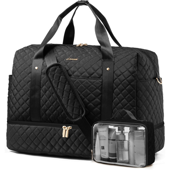 Спортивна сумка LOVEVOOK для жінок з відділенням для ноутбука, 40L, з відділенням для взуття. Ідеальна для подорожей, спортзалу, фітнесу та клініки. Чорний колір.