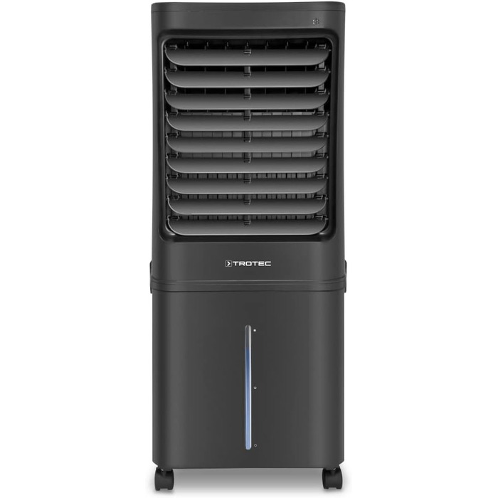 Мобільний повітроохолоджувач TROTEC Aircooler PAE 80, повітроохолоджувач 4-в-1, зволожувач повітря, очищувач і вентилятор, бак, продуктивність випаровування 2,8 л/год, 4 швидкості вентилятора, таймер, нічний режим (40 л, чорний)