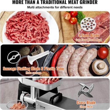Електричний м'ясорубка VEVOR для кухні та ресторану, 2.27 кг/хв, 300 Вт, з нержавіючої сталі