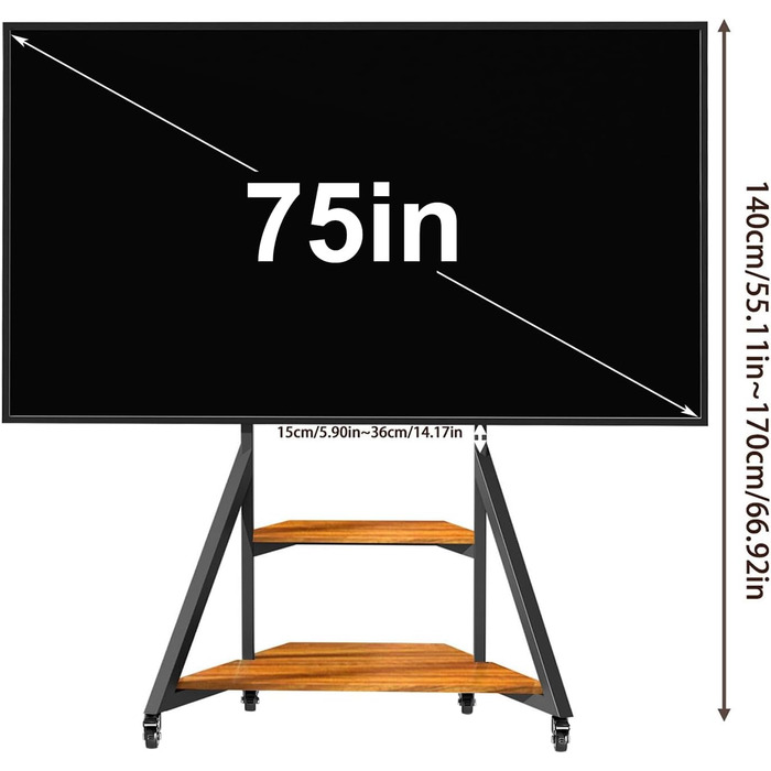 Стійка для телевізора Boden 65-100 дюймів з поличкою та колесами, VESA 800x600, до 100 кг