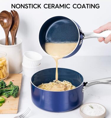 Набір каструль Michelangelo з керамічним покриттям, 1.5л, 2л, 3л, з кришкою, з нержавіючої сталі, синій, для плити та духовки