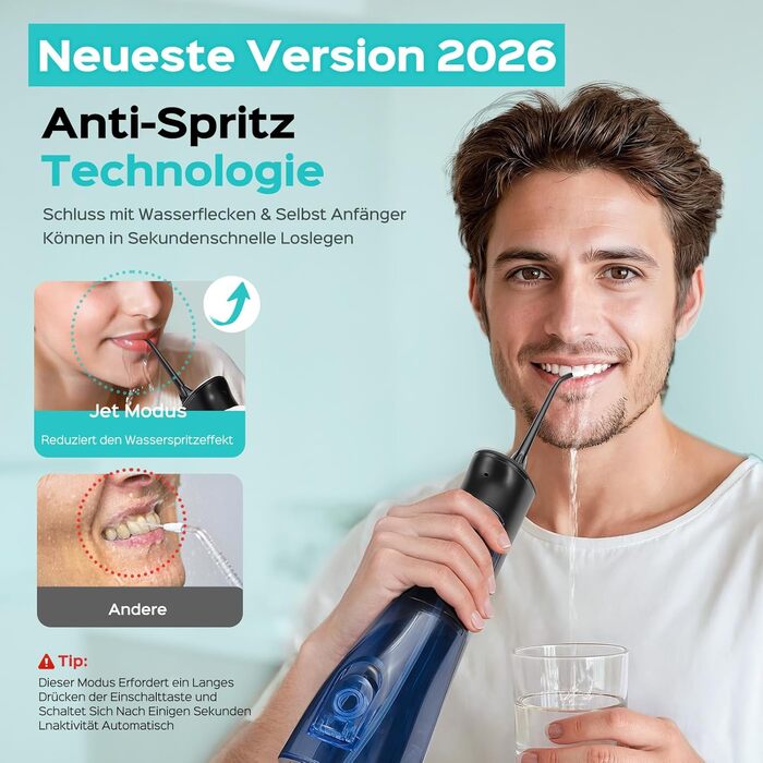 COSLUS Електрична душова лійка: 20 бар, IPX7, водонепроникна, 4 режими для догляду за порожниною рота, 5 інтенсивностей, чорна