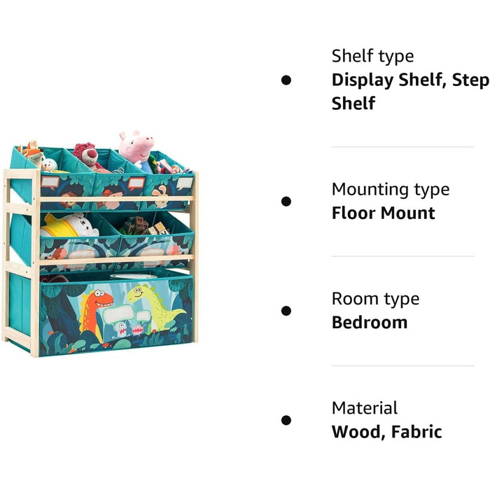 Дерев'яний органайзер для іграшок NUKied | 3-ярусна полиця з коробками | Для дитячої кімнати, школи, садочка