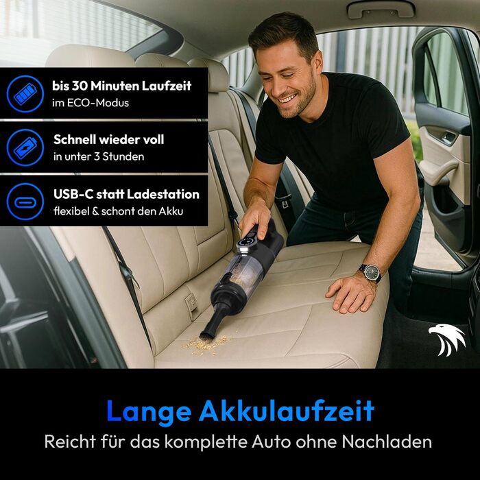 Акумуляторний ручний пилосмок Mastergrip 2-в-1 з функцією обдува, потужність 80000 RPM, мийний HEPA-фільтр, бездротовий пилосос для авто та дому, колір антрацит