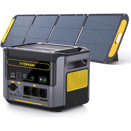 Портативна електростанція VTOMAN 1000W (2000W пік), 828Wh LiFePO4 з сонячною панеллю 110W, швидка зарядка 0-80% за 60 хв, розширювана до 2376Wh для надзвичайних ситуацій, кемпінгу, подорожей, автодому (FS1000+200W-A)
