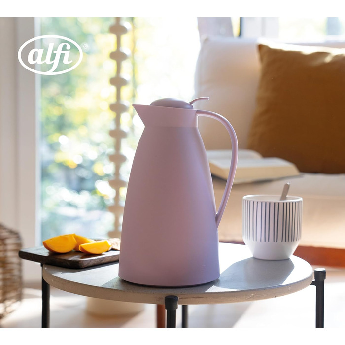 Термос Alfi ECO 1.0л з термоізоляційним скляним вкладишем, пластиковий, з поворотним клапаном та зручною кнопкою, для зручного наливання однією рукою, ідеальний для кави та чаю, BPA-Free, пастельно-ліловий