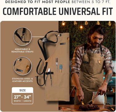 Фартух Asaya для жінок та чоловіків + рушник та відкривачка для пляшок – 284 мл, Canvas (світло-коричневий)