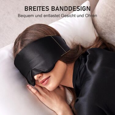 Шовкова маска для сну LitBear, 100% шовк 22 momme, для жінок та чоловіків, регульована, з підкладкою, чорна