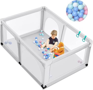 Дитячий манеж COSTWAY 120 x 190 см з 50 ігровими м'ячами, манеж з дихаючою сіткою та блискавкою, манеж 2 двері, намет-манеж для немовлят і малюків (сірий)