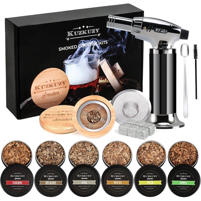 Набір для копчення коктейлів Bouron: факел та 4 види тирси для приготування димних напоїв