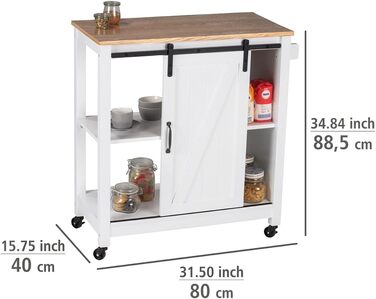 Кухонний візок Заміський будинок, Стійкий сервірувальний візок з колесами, 3 яруси, Розсувні двері, Дерево/МДФ, 80x88.5x40 см