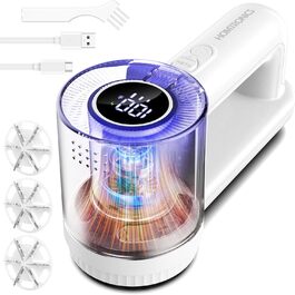 Електричний видальник ворсу Homtronics з USB-зарядкою, LED-дисплеєм та 6-кліновою головкою для одягу, диванів та килимів (білий)