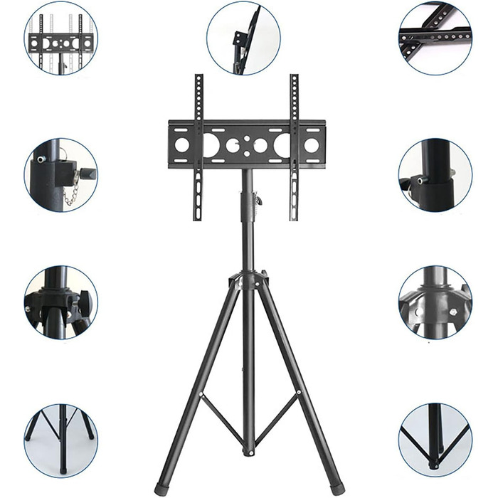 Штатив для телевізора YFLY: регульована висота, для плоских екранів 81-139.7 см, чорний