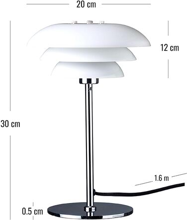 Настільна лампа Dyberg Larsen DL20 настільна лампа діаметром 20 см приліжкова лампа для внутрішнього використання матова світлодіодна лампа з хромованого металу в данському дизайні G9/33W (20x20x30, опал)
