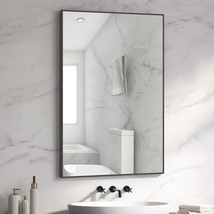 Дзеркало для ванної кімнати HOMECOOKIN, 50.8 x 76.2 см, прямокутне, з металевим каркасом, для кріплення над умивальником, горизонтальне/вертикальне (Чорний)