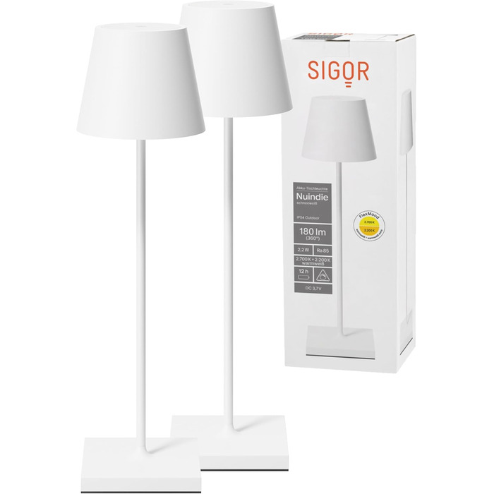 LED-лампа SIGOR Nuindie 2.0: 2 шт. - диммер, акумулятор, IP54, 38 см, USB-C, 12 год, сніжно-білий