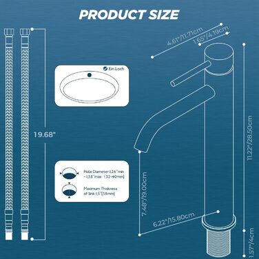 Чорний змішувач для ванної кімнати FORIOUS з висотою виливу 190 мм (11.2 дюймів) - однорідний змішувач для умивальника, ванної кімнати, гостьового WC