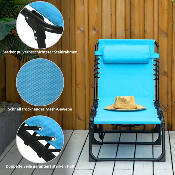 Шезлонг, розкладний, з дихаючою оббивкою, металевий каркас, 189 x 58 x 30 см, блакитний