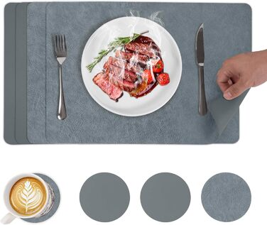 Набори підставки під гаряче та серветки для столу, миючі, з термостійкого матеріалу, імітація шкіри, двосторонні, для обіднього столу, декор, для вулиці, 43x30 см, світло-зелений+бежевий (набір 4 шт.)