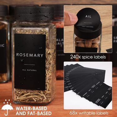 Набір кутових банок для спецій [25x 120 мл] з чорними кришками, дозатор для спецій з вставкою для сипучих продуктів та 308 етикетками, високоякісні контейнери для спецій, органайзер для спецій