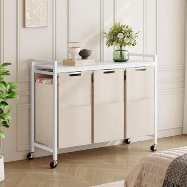 Кошик для білизни HOOBRO з 3 відділеннями, 119 л, білий, на колесах