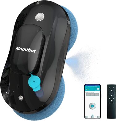 Робот для миття вікон Mamibot W110-P, автоматичний склоочисник з інтелектуальною навігацією, антифол, керування через додаток і пульт, для скла й плитки, 12 серветок, чорний