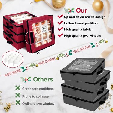 Коробка для прикрас на ялинку VERONLY з перегородками, складана, з ручками та кришками (4 шт., червона)