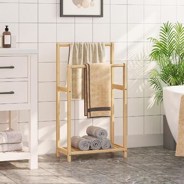 HOOBRO Лежак для рушників бамбуковий, підставка для рушників, вішалка для одягу, 42 x 24 x 77,5 см, для спальні та вітальні