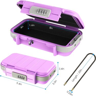 Сейф для зберігання Brifit, Strandsafe з кодовим замком, водонепроникний бокс з 6.3 мм сталевим тросом, для подорожей, пляжу, авто, дому та офісу (23,5x13,5x5,8 см), глянцевий чорний (23.5 x 13.5 x 5.8 см, рожевий)