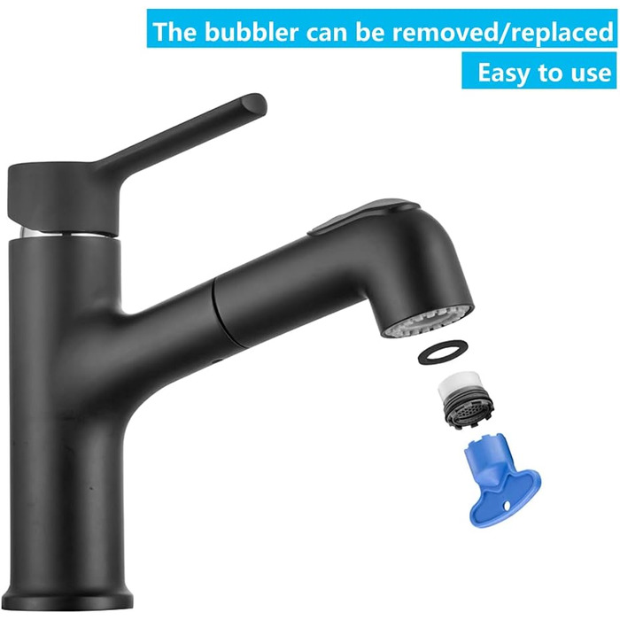 ONECE Змішувач для ванної кімнати з висувною лійкою та душем, чорний (2 режими струменя)