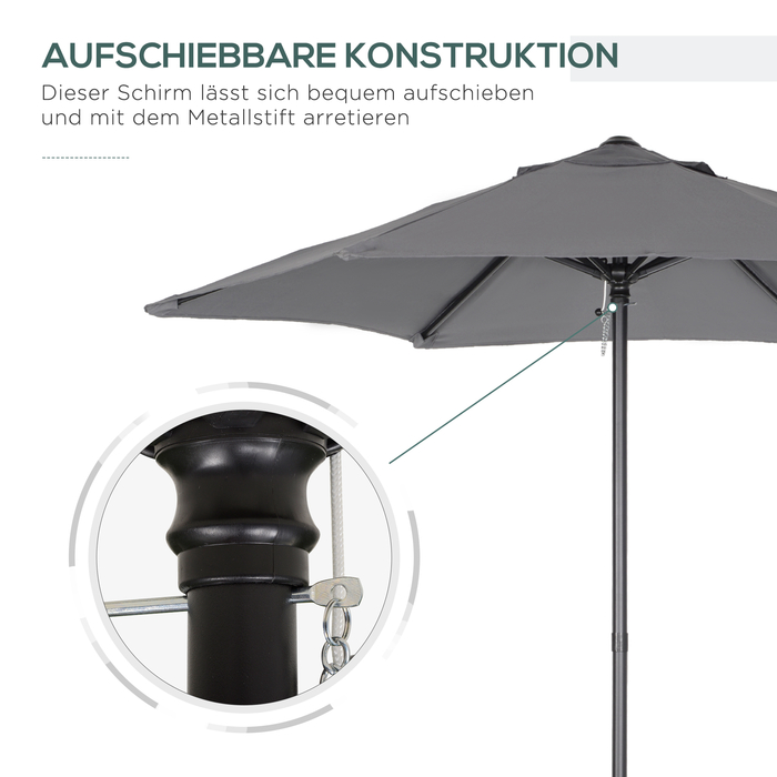 Outsunny Parasol Ø196 см, поворотна парасолька з функцією складання, шестикутна балконна парасолька пляжна парасолька вітрозахисна стабільна ринкова парасолька з колінчастою парасолькою для захисту від сонця для пляжу Балконний сад, темно-сірий