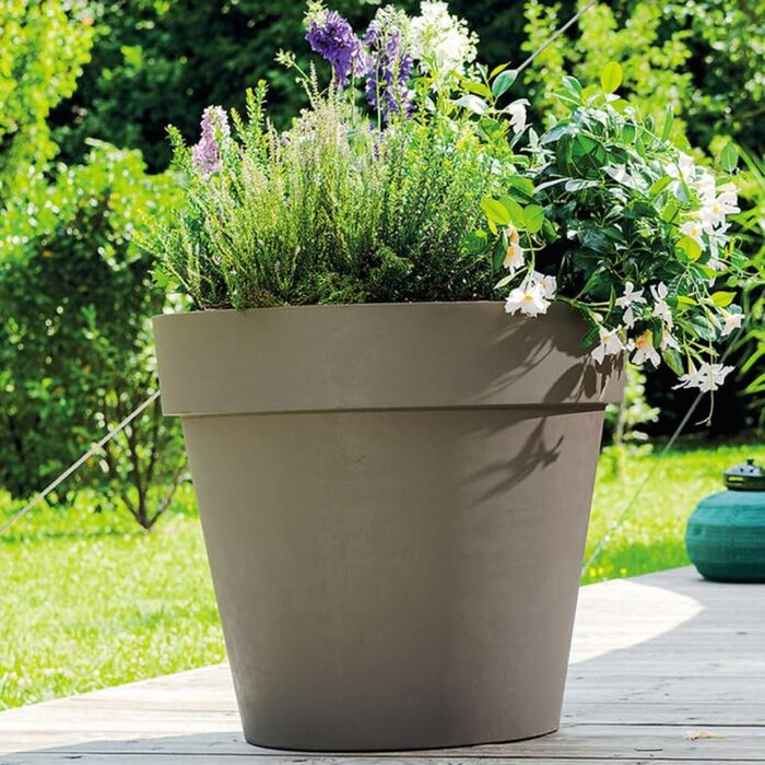 Крехер XXL круглий горщик для рослин / горщик для квітів, діаметром 79 см / 58 см, на колесах! Чудовий акцент для саду, тераси, ресторанів та комерційних приміщень! (XL-Ø58cm) (XL (Ø58cm) - 2 шт, Коричневий)