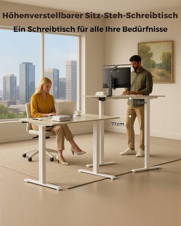 Регульований по висоті письмовий стіл для дому та офісу з пам'яттю на 2 пресети, стіл для ігор та роботи, колір вінтажний коричневий (100 x 60 см)