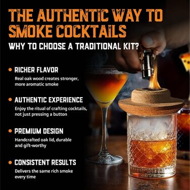 Набір для копчення віскі з пальників та сиропом 8 смаків, дерев'яна стружка, подарунок чоловіку, копчення коктейлів, американський дуб (без бутану) - Стандартний набір з ліхтарем