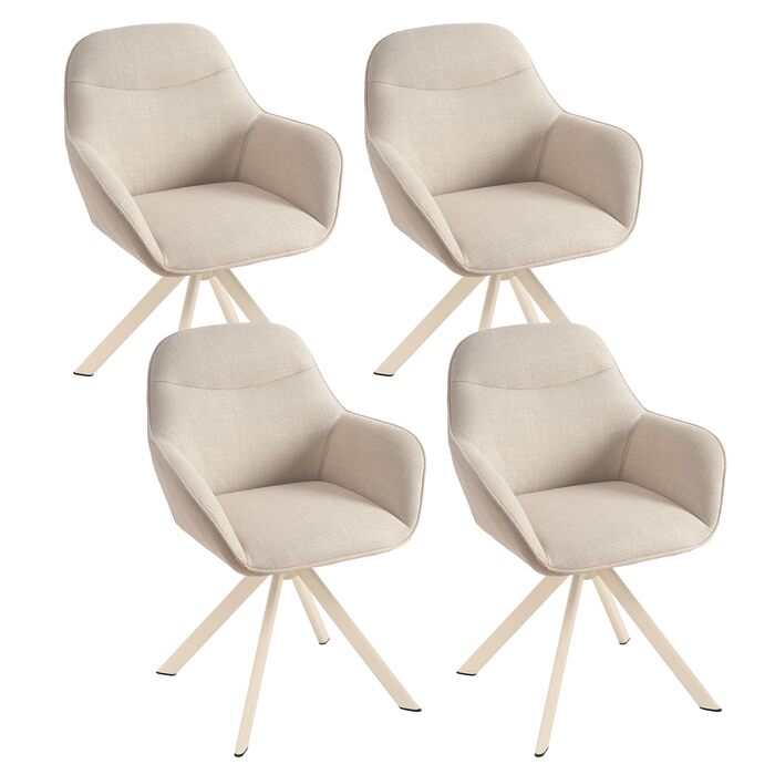 Обідні стільці поворотні з підлокітниками, комплект 4 шт., з м'яким сидінням з велюру, бежеві ніжки | для кухні та вітальні