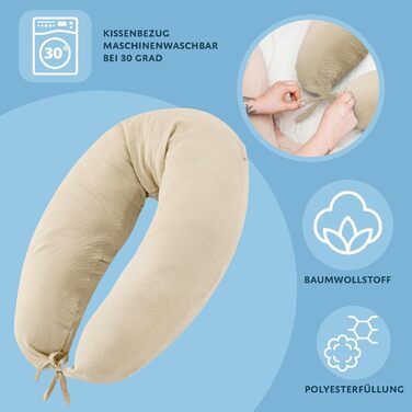 Подушка для сну на бік для малюків Totsy Baby 190 см - подушка для вагітних, м'яка, з муслінової тканини, Oeko-Tex, бежева