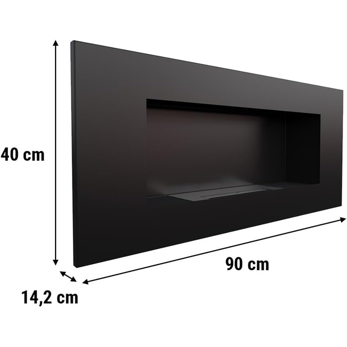 Камін на біоетанолі, настінний/кутовий вбудовуваний, 40x90см, чорний, з аксесуарами, схвалено TV