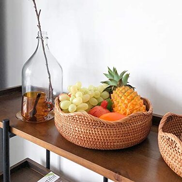 Круглі кошики для фруктів з ротанга, миски для фруктів з натуральної корзини, плетені кошики для зберігання в їдальні (набір з 3 предметів)