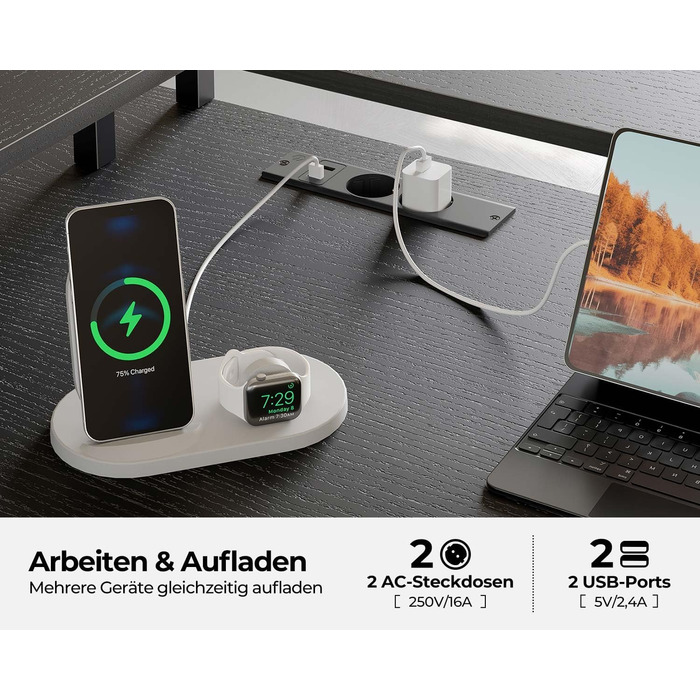 Роланстар Стіл ігровий L-подібний з LED та розеткою, 137 x 108 см, комп'ютерний стіл з підставкою для монітора та місцем для зберігання, реверсивний кутовий стіл для офісу, домашнього офісу (Білий) (Чорний)