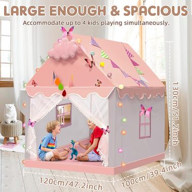 Дитячий намет критий з Starlights & Mat, великий ігровий намет 130x120x100см (рожевий і сірий)