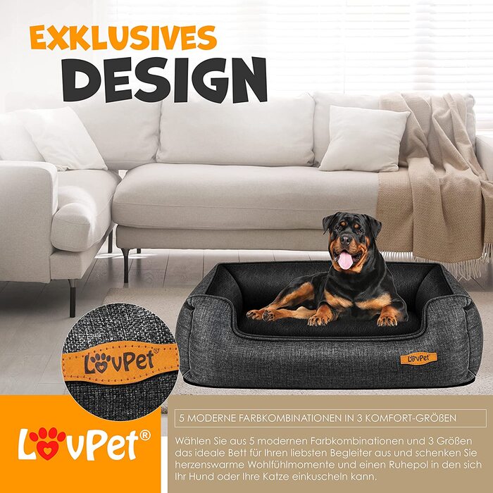 Ліжко для собак подушка для собак охолоджувач кошика для собак, вкл. миску 3 шт. жувальних кісточок, подушка для дивана для собак, чохол знімний і миється, XL 110x75x27 см, антрацит