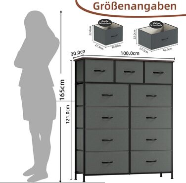 Комод з шухлядами Somdot, тканинний комод, комод для спальні, вітальні, передпокою, 5/11 шухляд, білий, штучна шкіра (кольори: котравий сірий, 30T x 100B x 118.5H см)