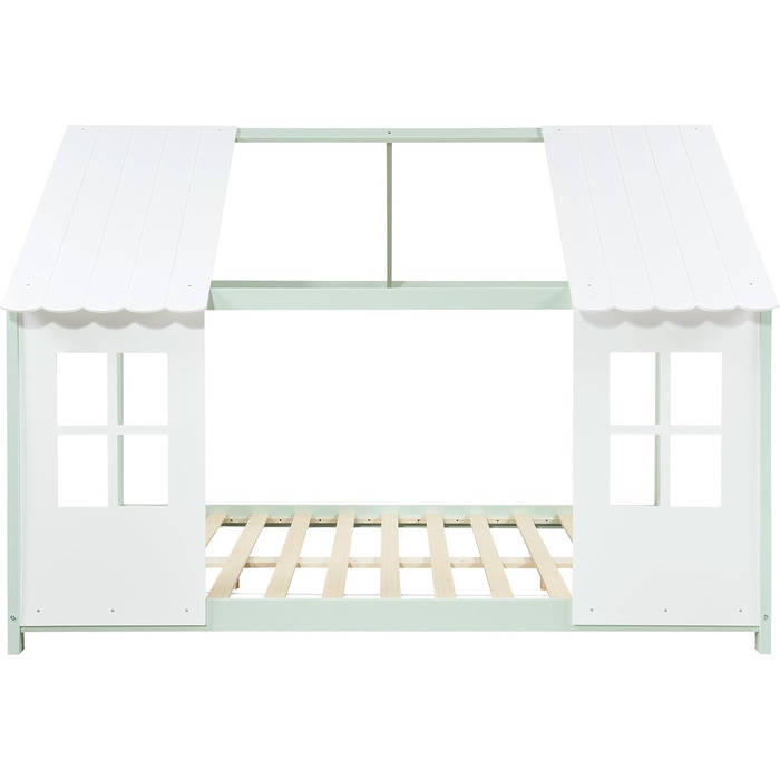 Дитяче ліжко Tostedt: ліжко-будиночок, ліжко для підлітків, ліжко-ігровий будиночок, ліжко з напіввідкритим дизайном Montessori, з масивного дерева (сосна), 120x200 см, рожево-біле